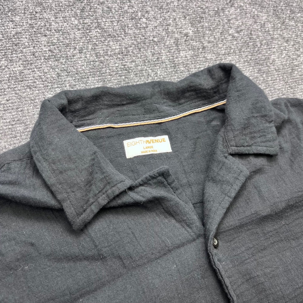 EIGHTHAVENUE Gauze Cotton Button Down Black Short Sleeve Shirt